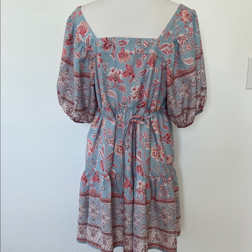 Band of the free - Floral Puff Sleeve Mini Dress in cornflower Blue and mauve - Picture 7 of 14